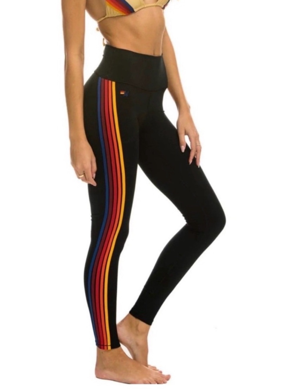 Aviator Nation 5 Stripe High Rise Leggings in Black